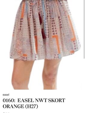 easel Boho Printed Circle Skort in Orange, Blue and Cream_Sz Medium